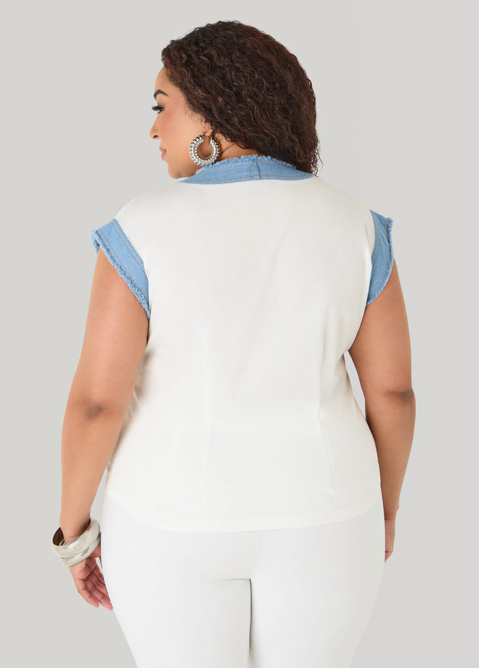 Denim Trimmed Cotton Shirt
