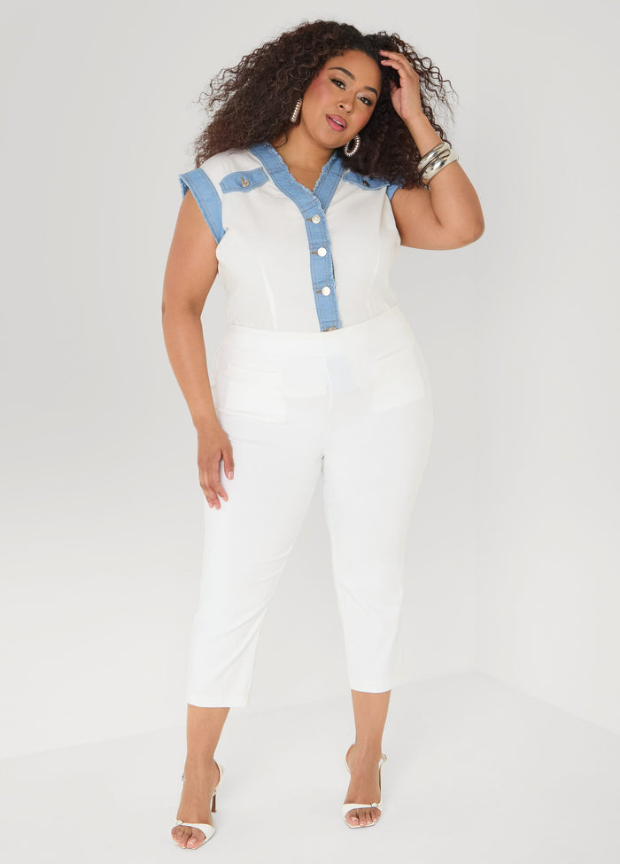 Denim Trimmed Cotton Shirt
