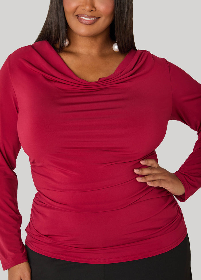 Draped Neck Stretch Knit Top