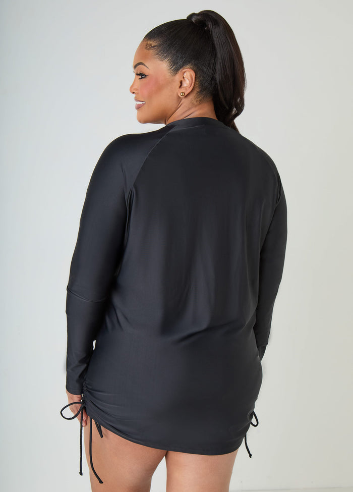 Drawstring Zip Front Cover Up