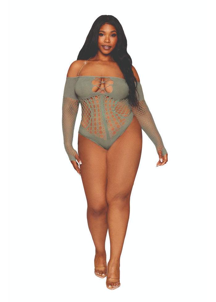 Dreamgirl Chain Trimmed Halter Mesh Teddy