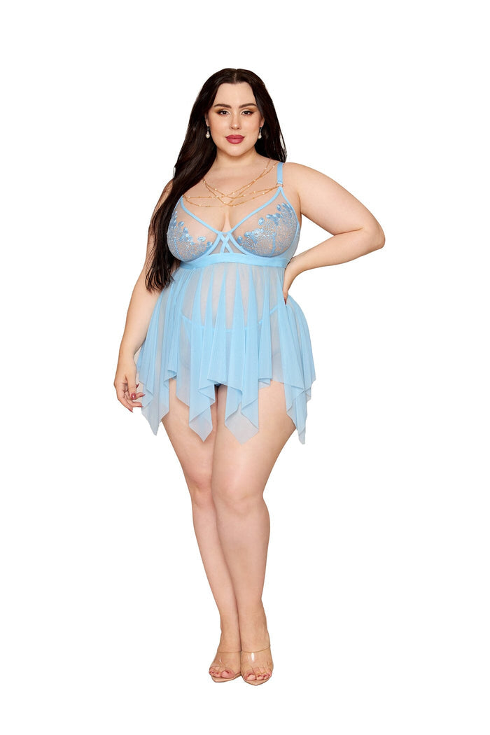Dreamgirl Lace Mesh Babydoll And G String Set