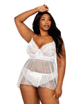 Dreamgirl Plus Size Satin, Stretch Lace, and Diamond Mesh Babydoll and Panty Set