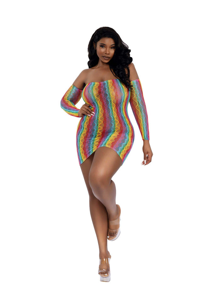 Dreamgirl Rainbow Arm Warmers And Mini Dress