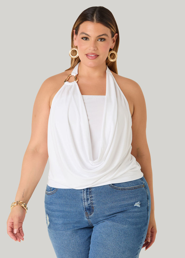 Embellished Cowl Neck Halter Top