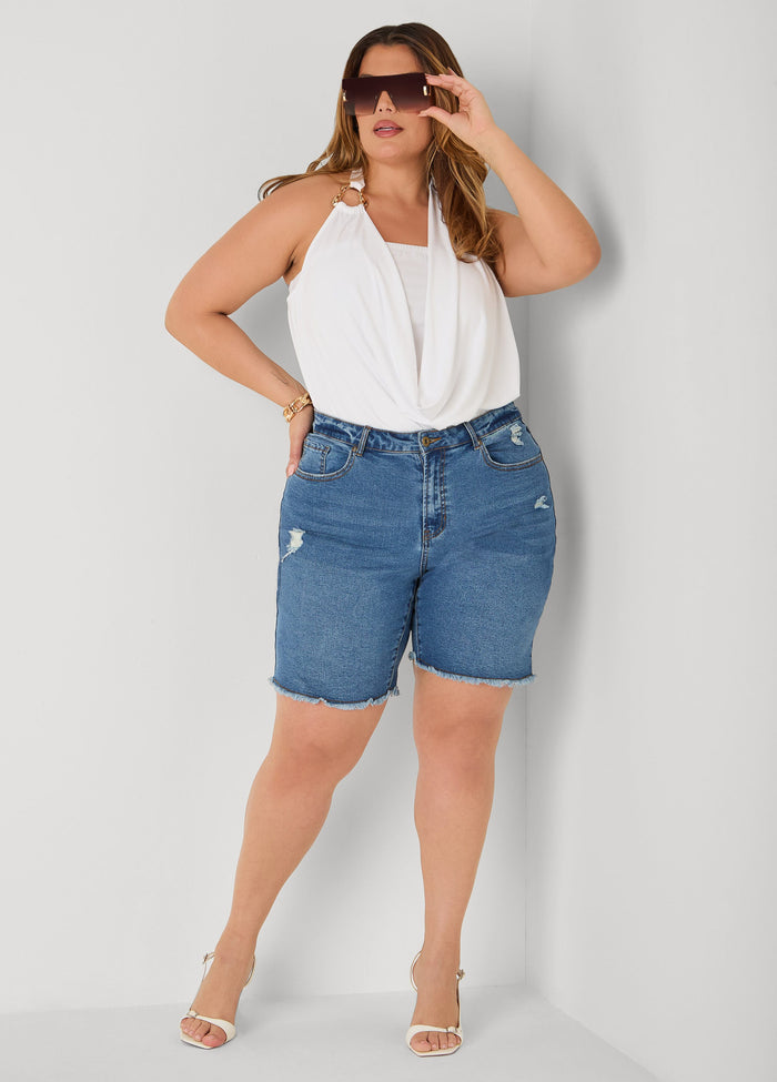 Embellished Cowl Neck Halter Top