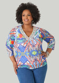 Embellished Printed Mesh Top