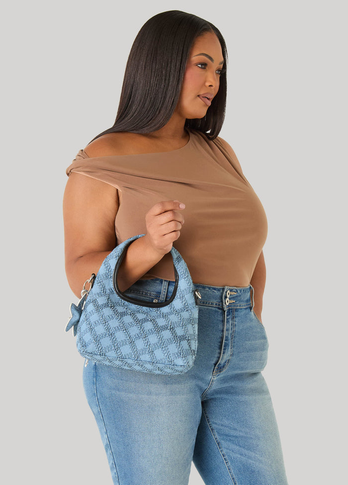 Embroidered Denim Shoulder Bag