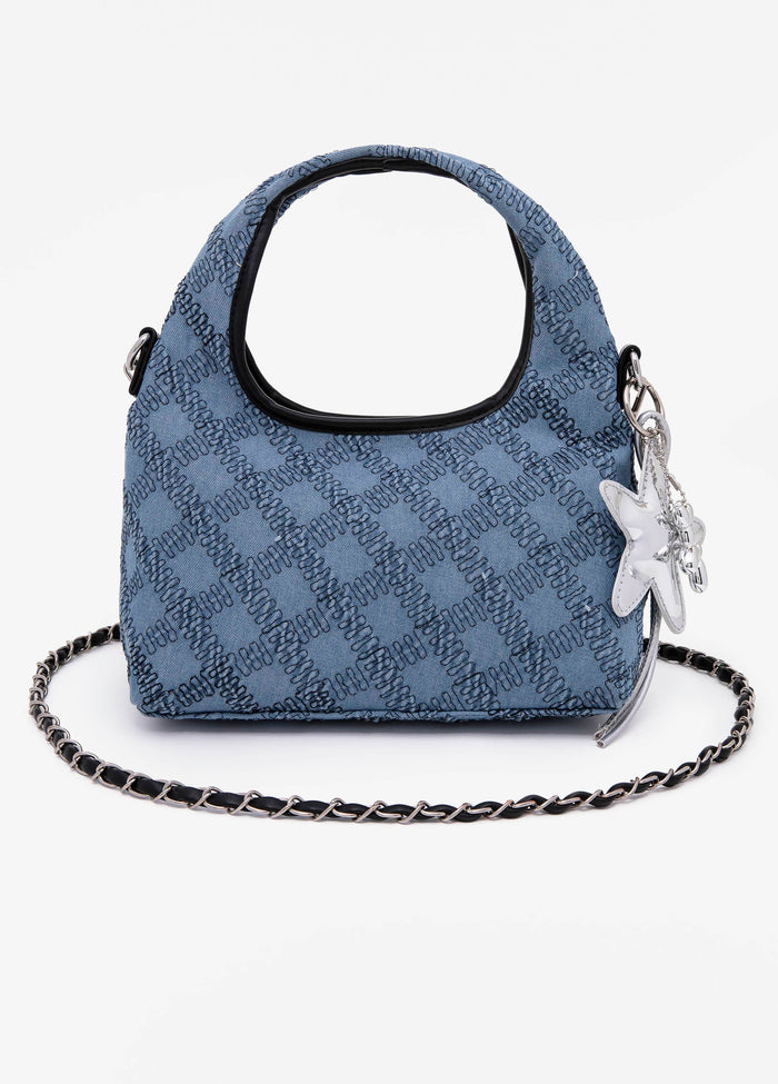 Embroidered Denim Shoulder Bag