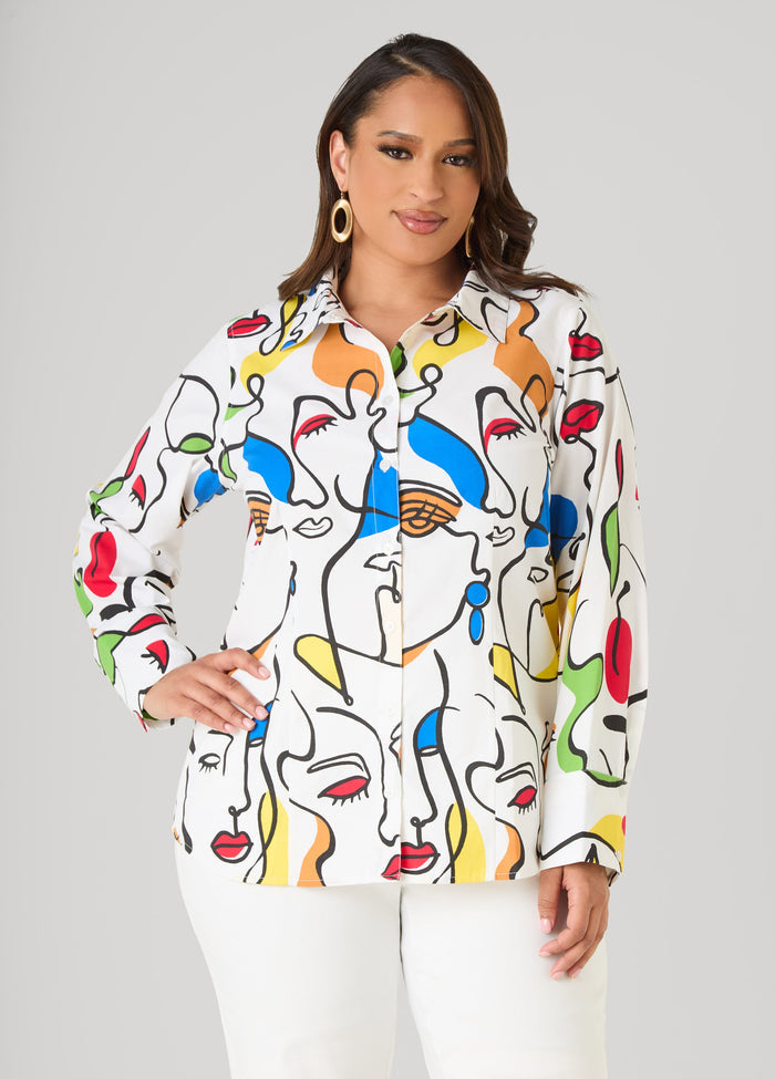 Face Print Collared Shirt