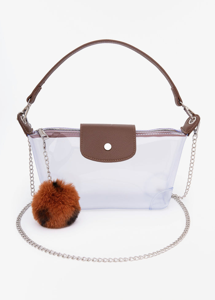 Faux Leather Trimmed Clear Bag