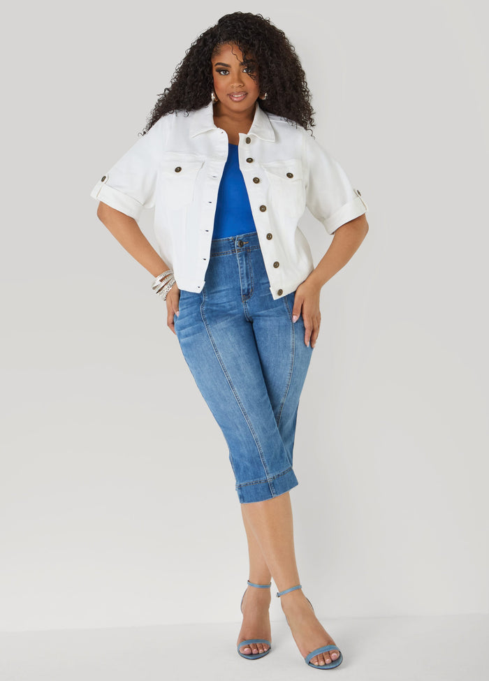 Flap Pocket Seamed Denim Capris