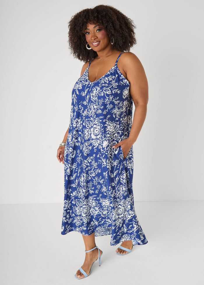 Floral V Neck Midaxi Dress