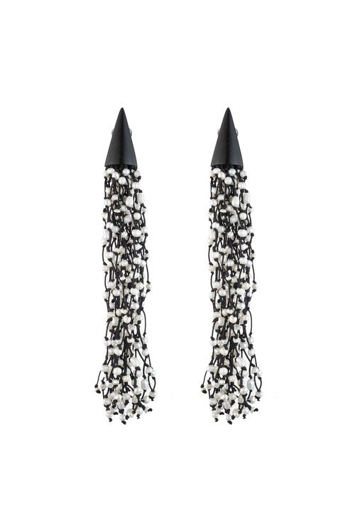 Fresh Water Pearl Long Tassel Clip Earrings
