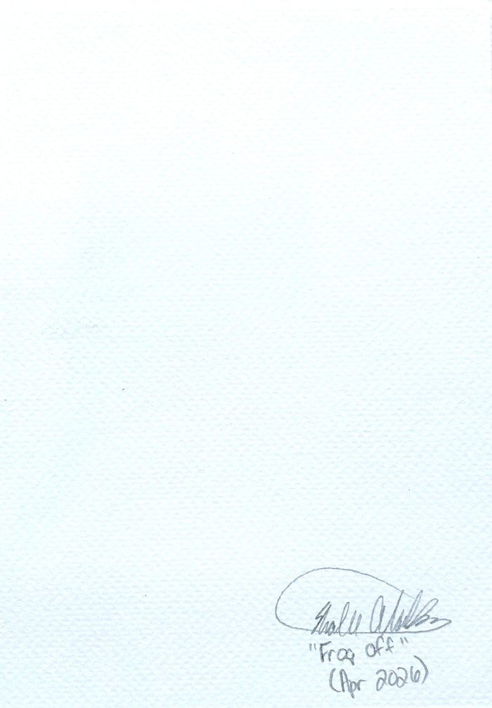 Back of Frog Off 5x7 art print showing Shalee Talbert's signature, artwork title, and April 2026 date