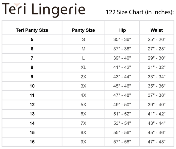 Teri Lingerie’s Full Coverage, Elastic Leg Cotton Briefs (Style 122PA) in sizes 5–16 fit hips 35”–58” and waists 25”–51” (S–9X). Find your perfect breathable pastel underwear with this assorted 10-pack.