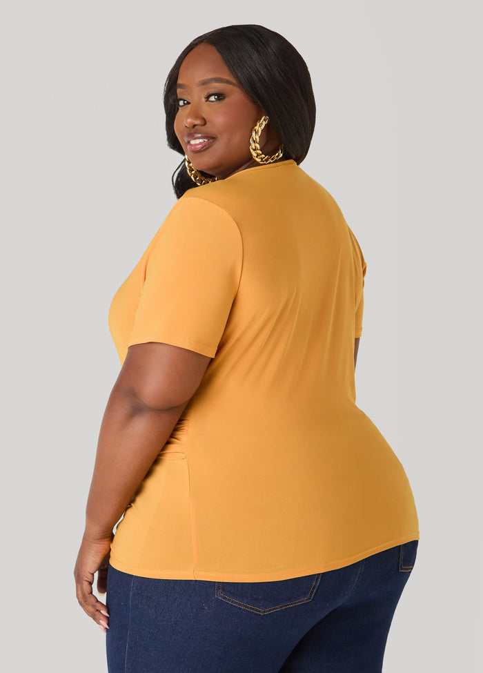 Gathered Embellished V Neck Top