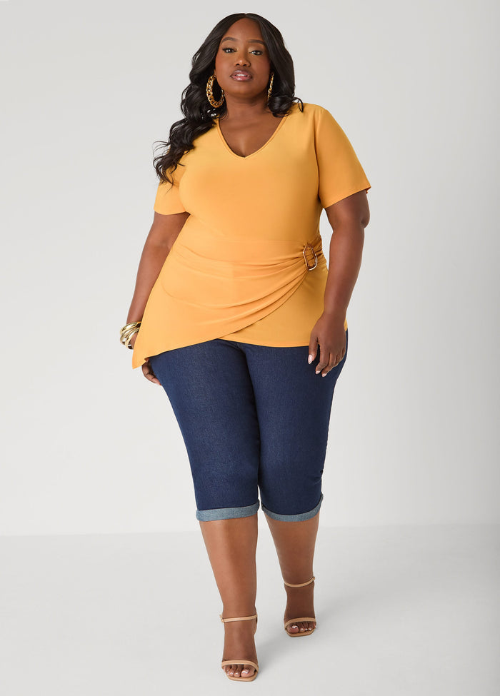 Gathered Embellished V Neck Top