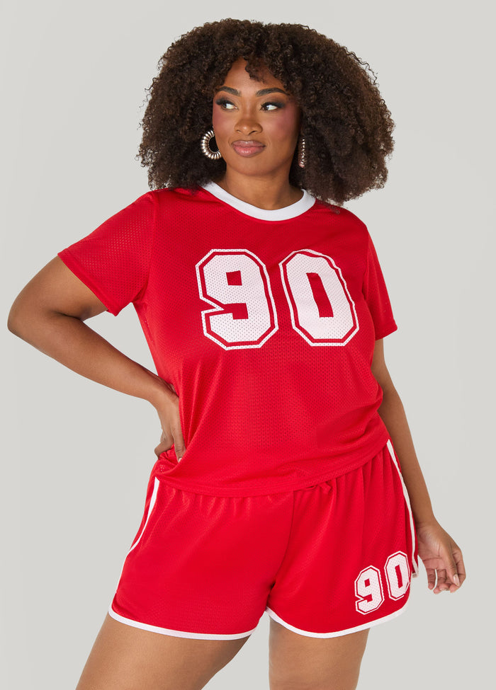 Graphic Print Mesh Jersey Tee