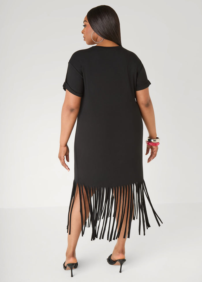 Healing Era Fringed T Shirt Dress