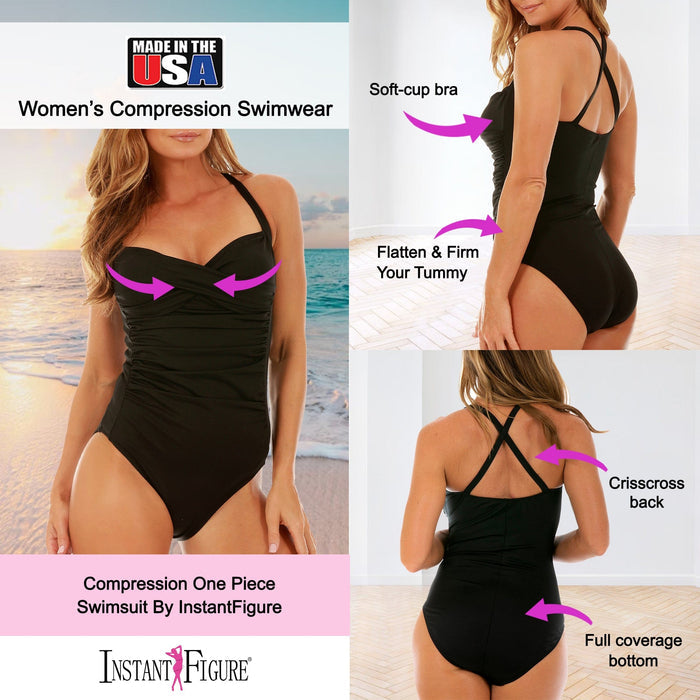 InstantFigure Shirred Twist Front Swimsuit