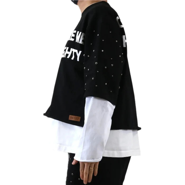 KARAN S/N Jersey 3/4 Sleeve Crop top Tee with Layered long sleeve