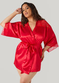 Plus Size Lace Paneled Satin Robe
