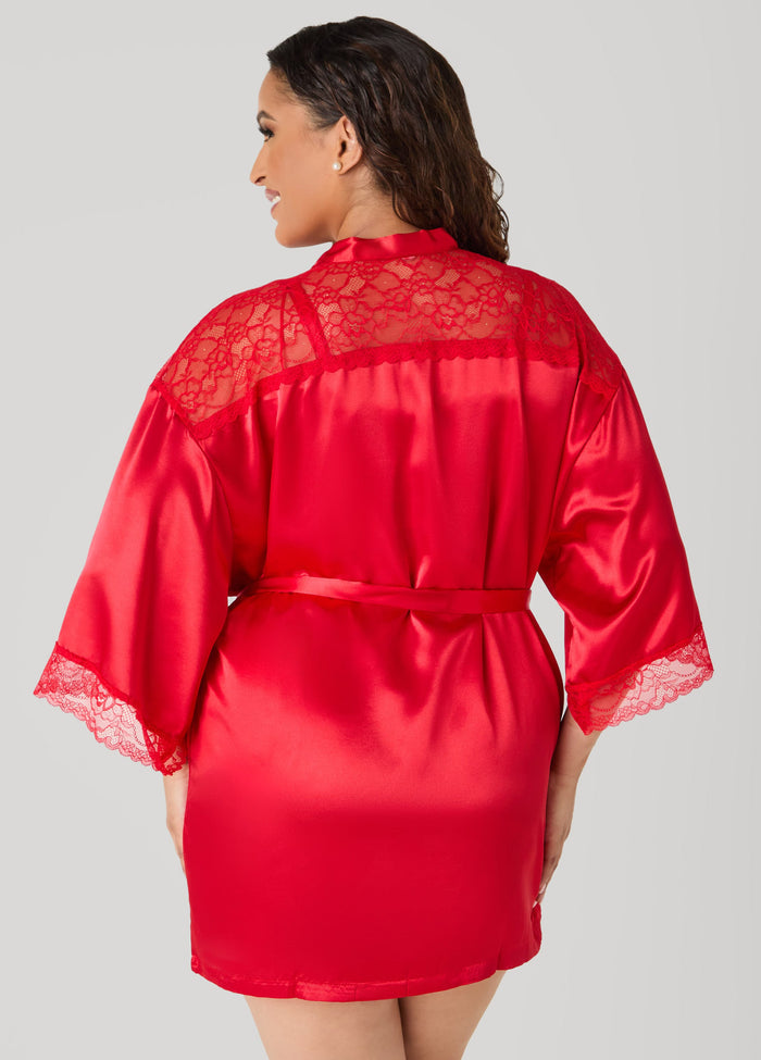 Lace Paneled Satin Robe