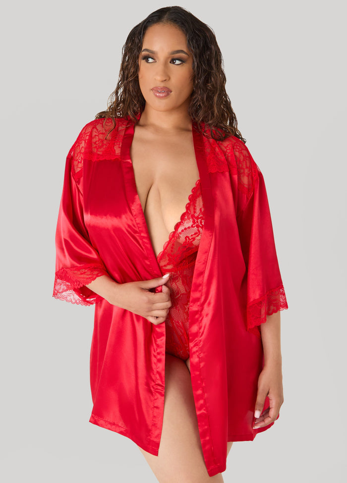 Lace Paneled Satin Robe