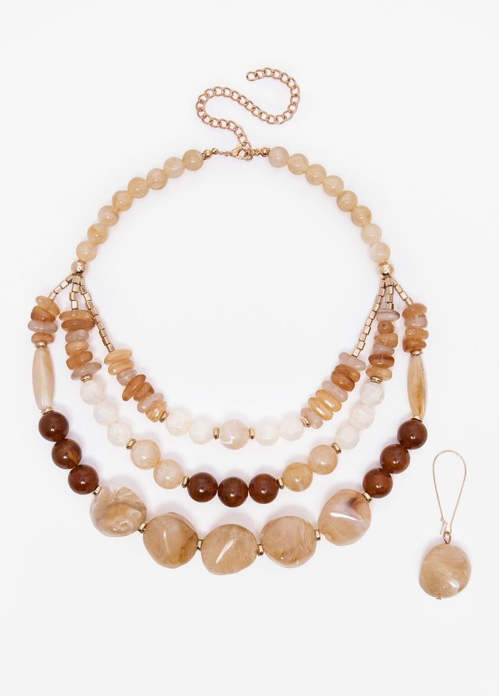 Layered Marbled Bead Necklace Set