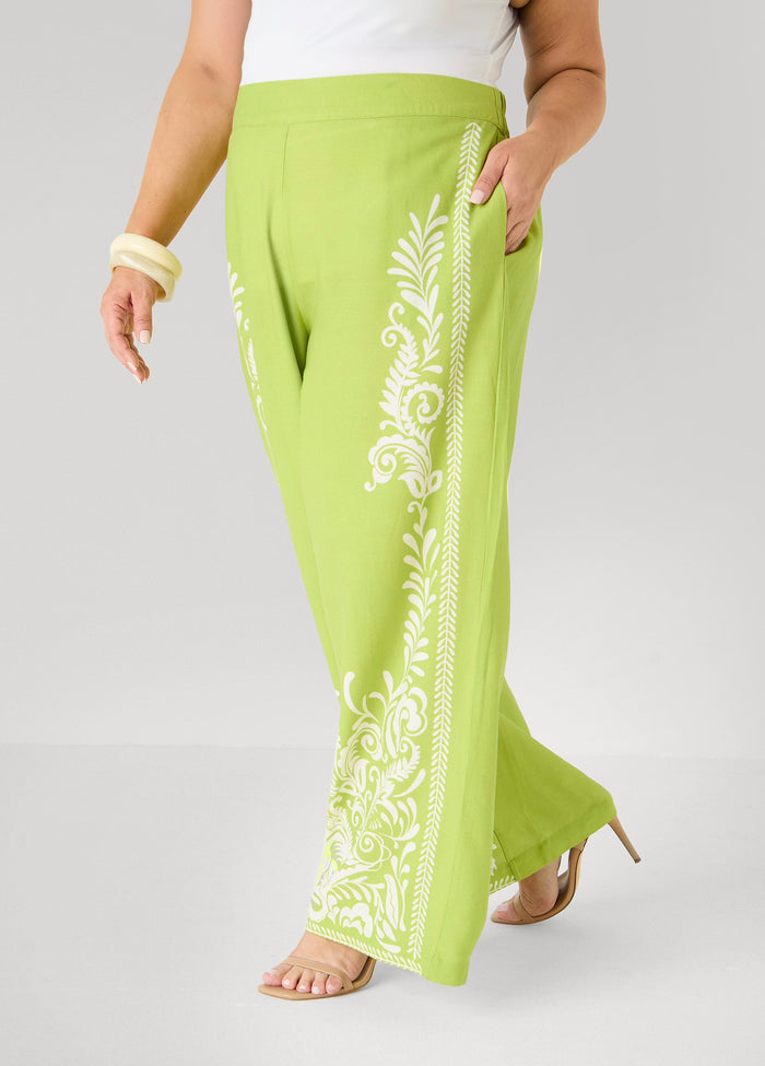 Leaf Print Linen Blend Pants