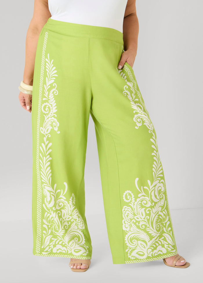 Leaf Print Linen Blend Pants