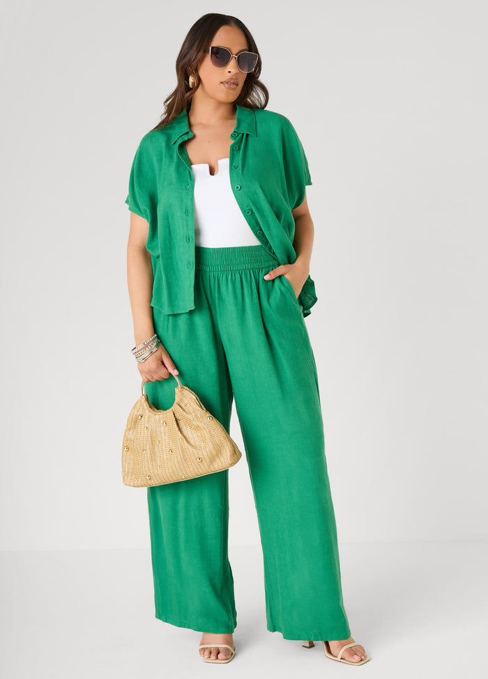 Linen Blend Pull On Pants