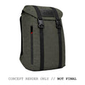 The M26 PREORDER // Q4 2026 ETA is a dark green backpack with black straps and an "M26" label, inspired by the M1945 field pack. Made from durable 500D CORDURA. Concept render shown; final design may vary.