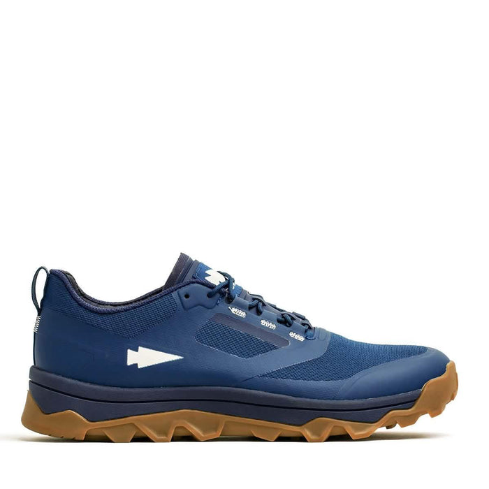GORUCK blue rucking shoe with rugged gum sole, side arrow logo, designed for tough outdoor training