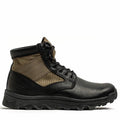 GORUCK tactical rucking boot with black leather and tan fabric, rugged sole, side profile