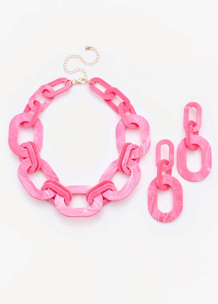 Marbled Chain Link Necklace Set