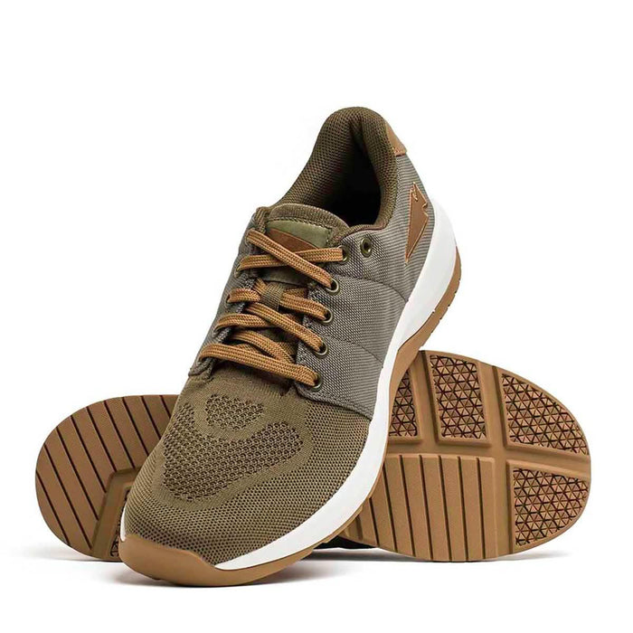 GORUCK Ballistic Trainer sneaker in ranger green and coyote brown, durable athletic shoe
