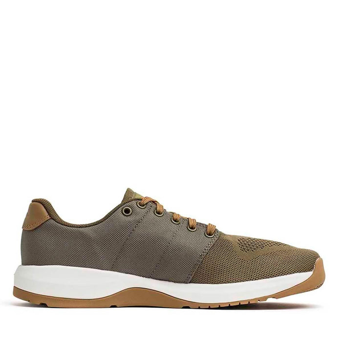 GORUCK Ballistic Trainer in ranger green with coyote brown and white sole, side view