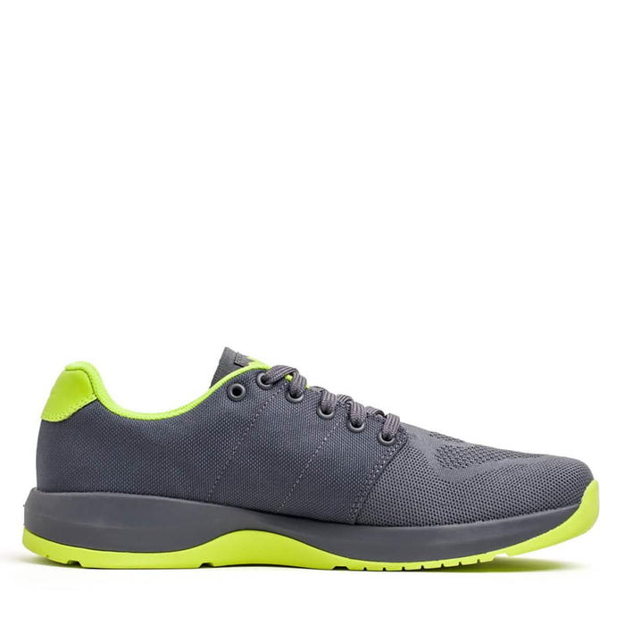 GORUCK Ballistic Trainer rucking shoe in wolf grey with acid lime accents, side view
