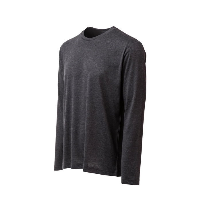 GORUCK men's black long sleeve triblend shirt, size L, plain front, on white background