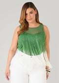 Plus Size knit tank top plus size two tone fringe party going out top