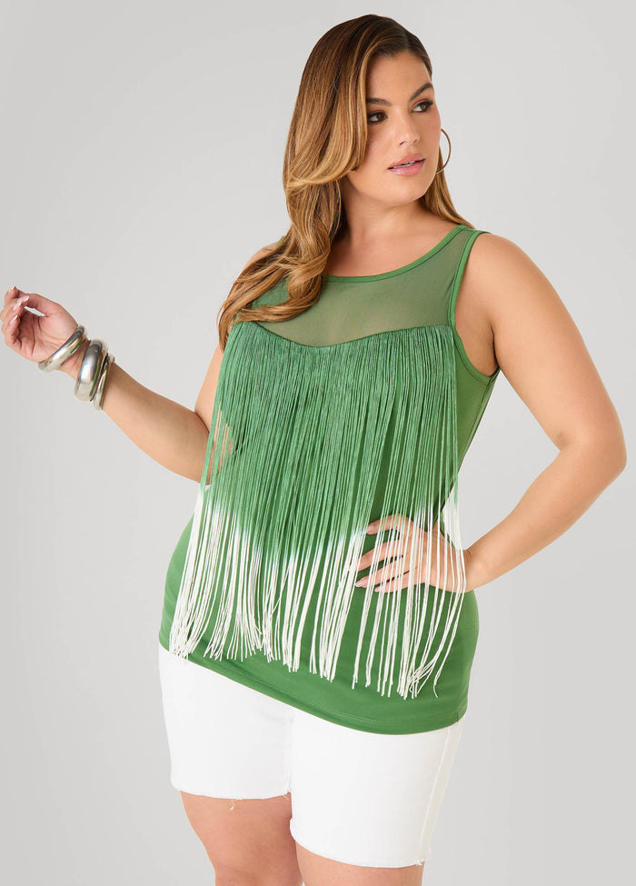 Plus Size knit tank top plus size two tone fringe party going out top