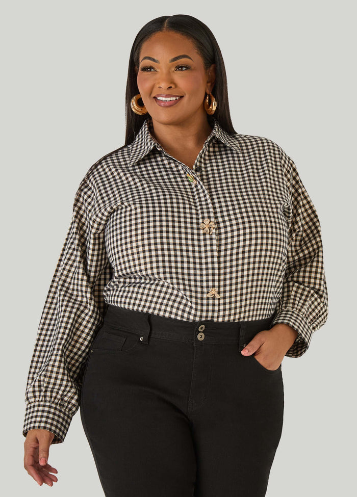 Metallic Plaid Cotton Blend Shirt