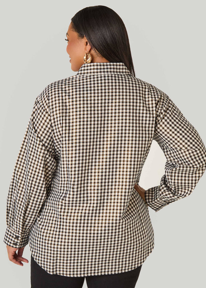 Metallic Plaid Cotton Blend Shirt