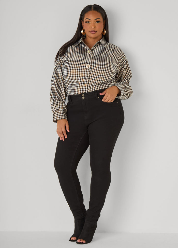 Metallic Plaid Cotton Blend Shirt