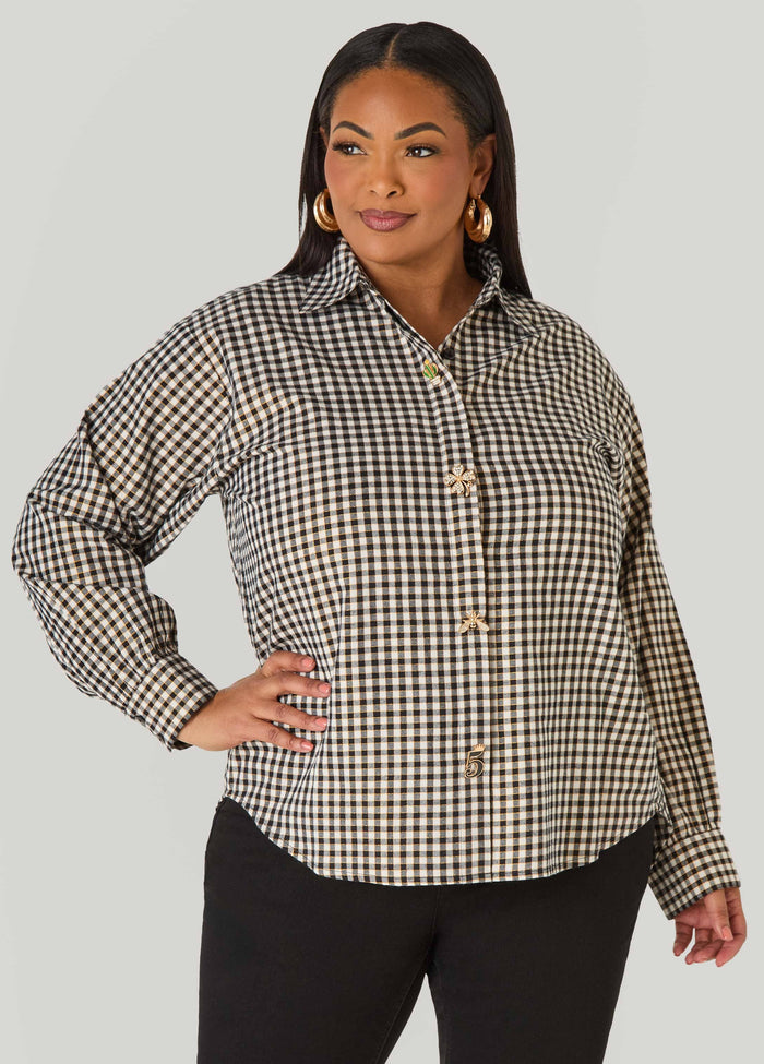 Metallic Plaid Cotton Blend Shirt