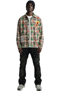 Monarch L.T.K. Men's premium Long Sleeve Plaid button down shirt with hand sketch drawing pop art