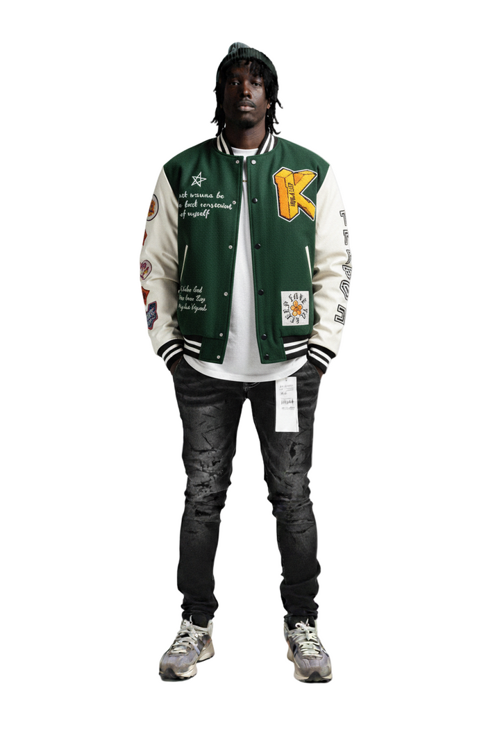 MORAINE Men's Melton Body with Faux Leather Sleeve Varsity Jacket