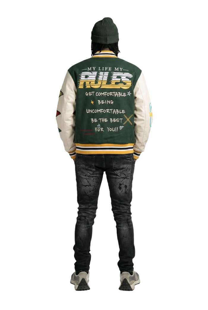 MORAINE Men's Melton Body with Faux Leather Sleeve Varsity Jacket